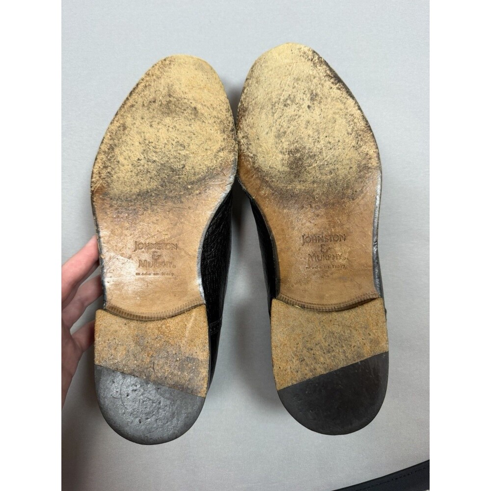 Johnston & Murphy Black Leather Toe Wingtip Oxford Shoes Made in Italy 9.5 M - Picture 10 of 14